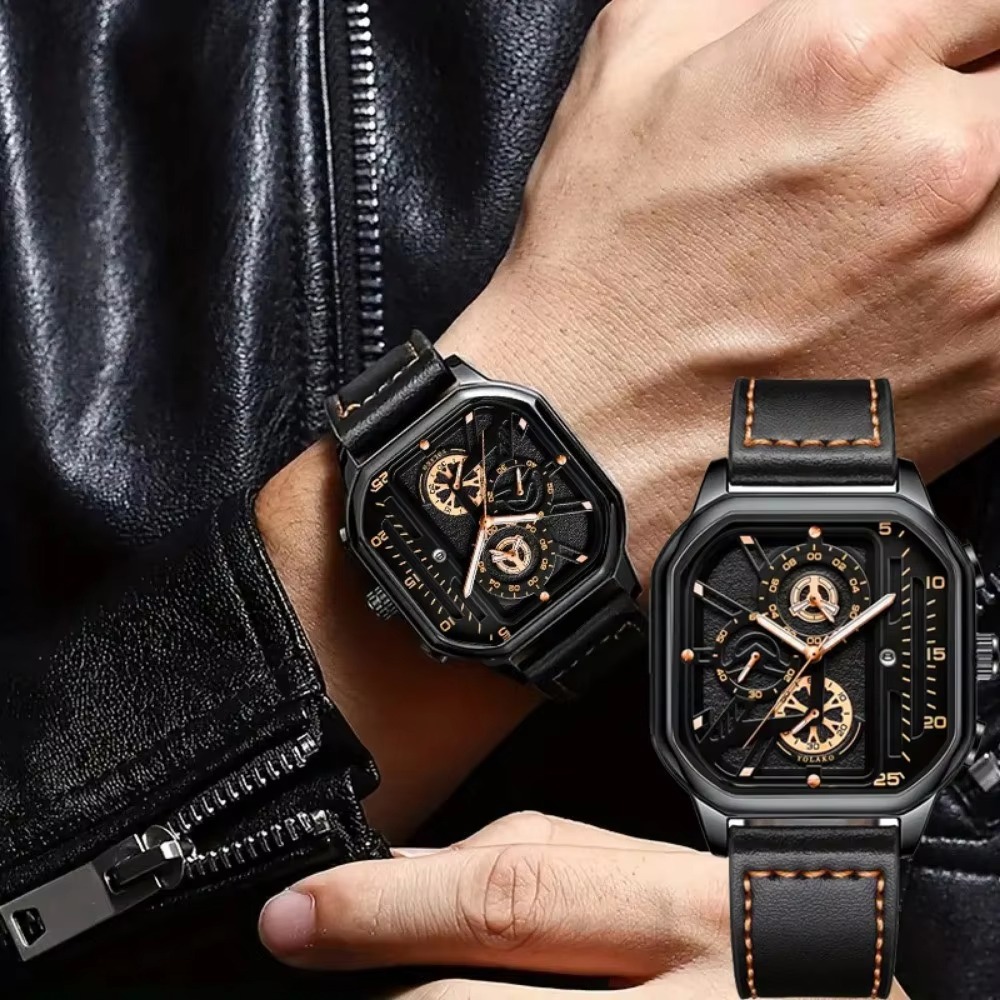 Luxury Big Dial Men Square Watch Casual PU Leather Strap Men Sports Watches - Image 2