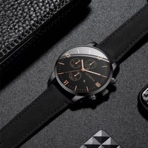 1/3PCS Men's Watch Casual Leather Band Analog Quartz Watches with Calendar